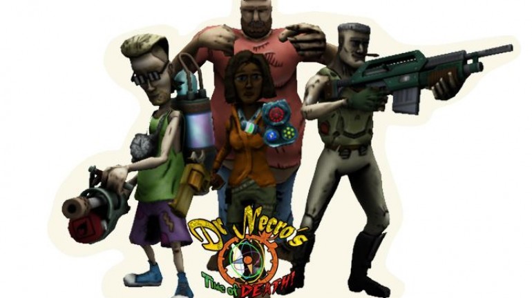 A rendering of the in-game characters with the game's logo placed in front. This was used as a reference for producing the physical standing card-board cut outs for the game.
