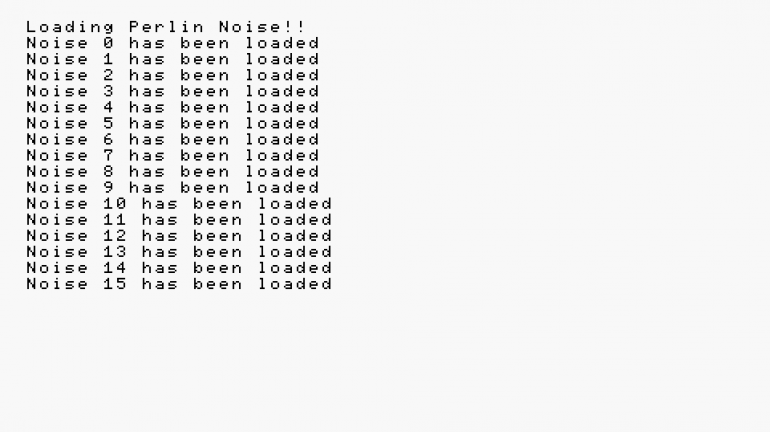 Debugging text output from the Perlin Noise demo. Testing multi-threading functionality.