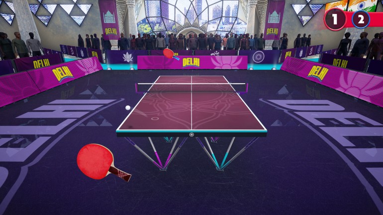 An in-game screenshot of one of the virtual table tennis arenas based in Delhi, India.