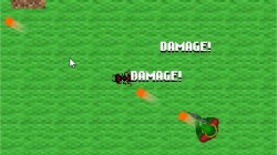 An in-game screenshot of hit indicators being emitted when a bullet collides with an enemy ant.